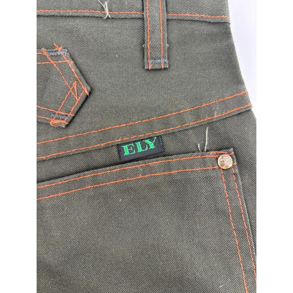 Ely Cattleman Carpenter Pants Mens 27x34 Dark Olive Twill Orange Stitching